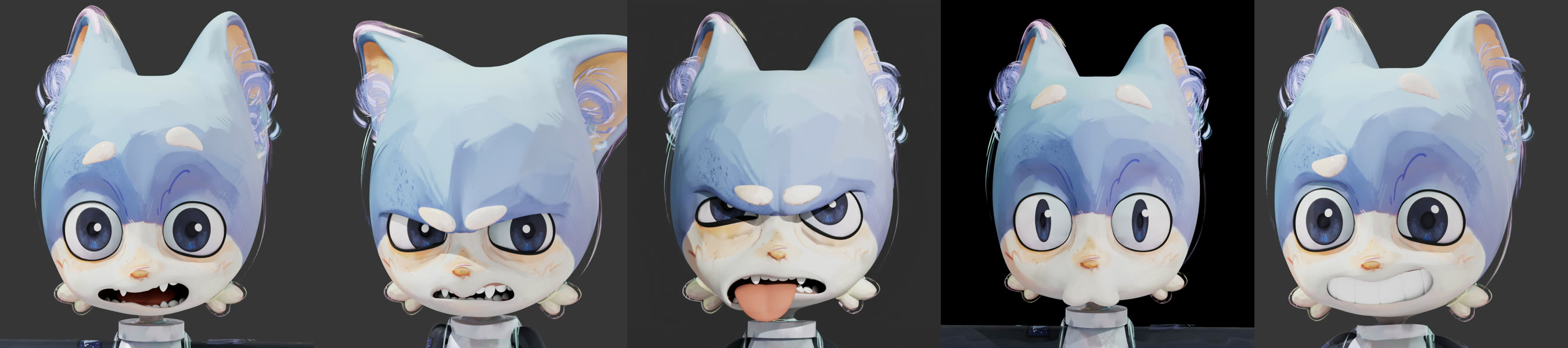 Five expressions of Aster: surprised, annoyed, disgusted, neutral and smiling